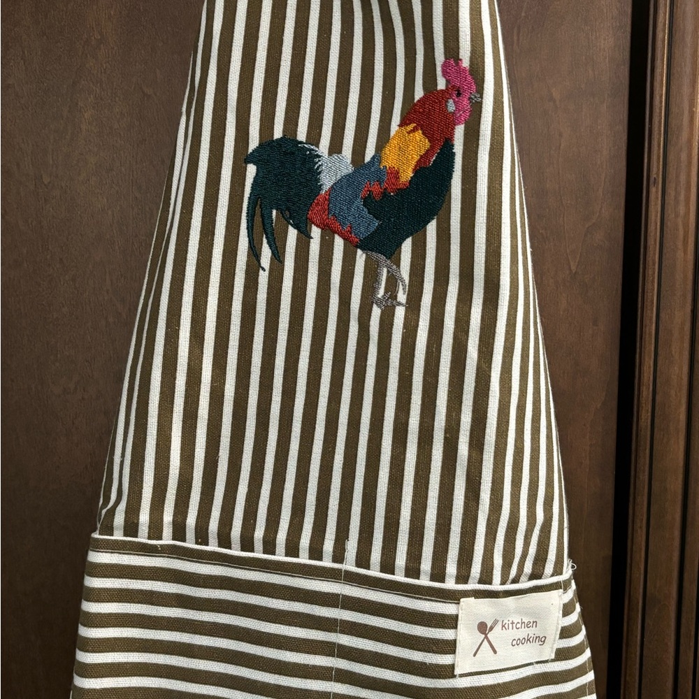 Embroidered Rooster Stripe Apron Custom Made